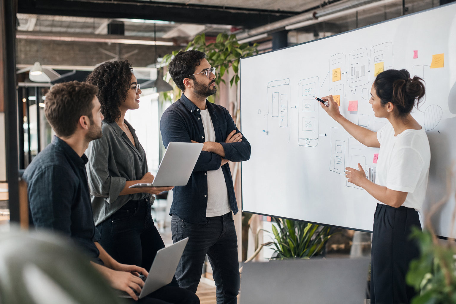 Startup founders and engineers aligning on product priorities