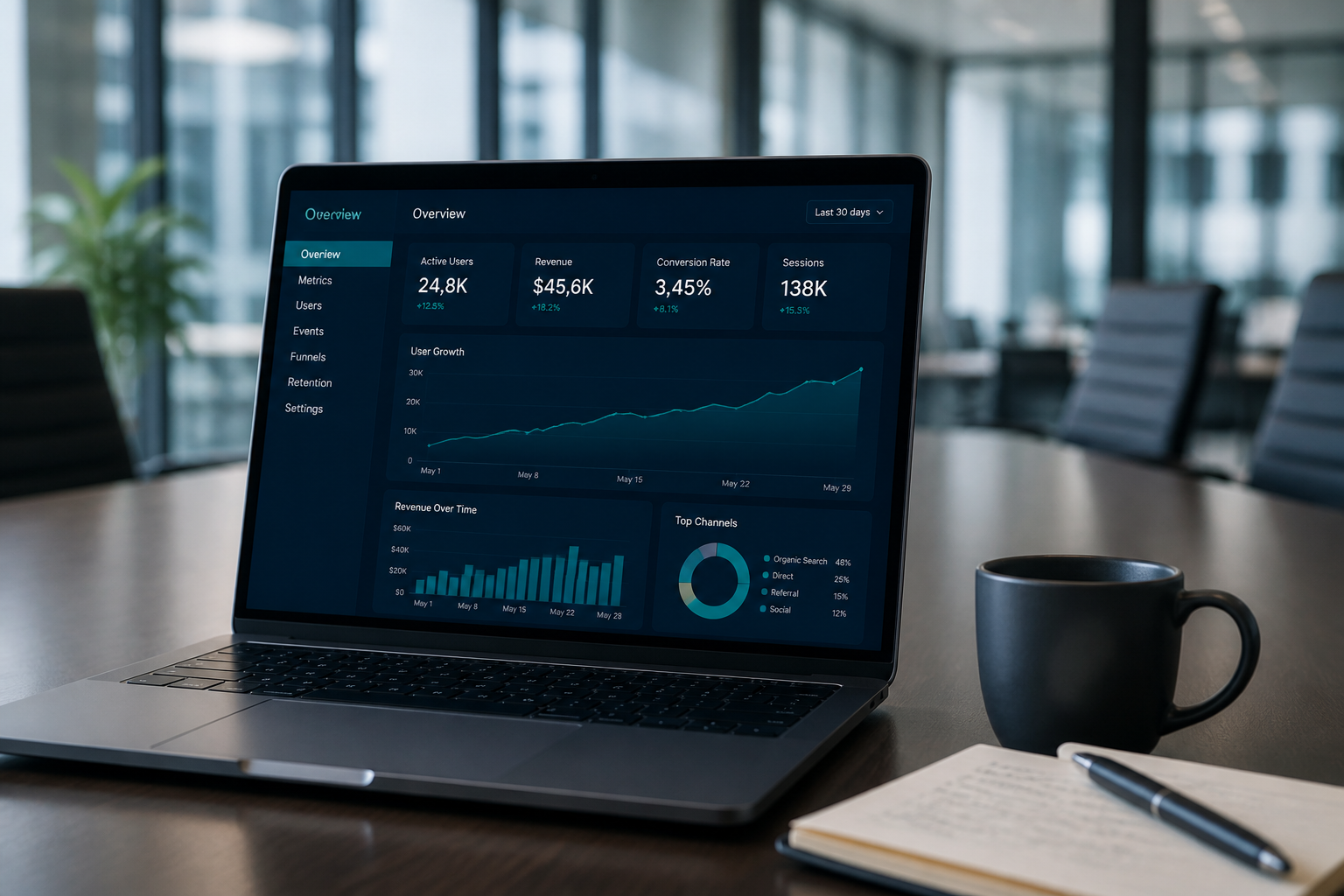 Product analytics dashboard representing AVYRION case study outcomes