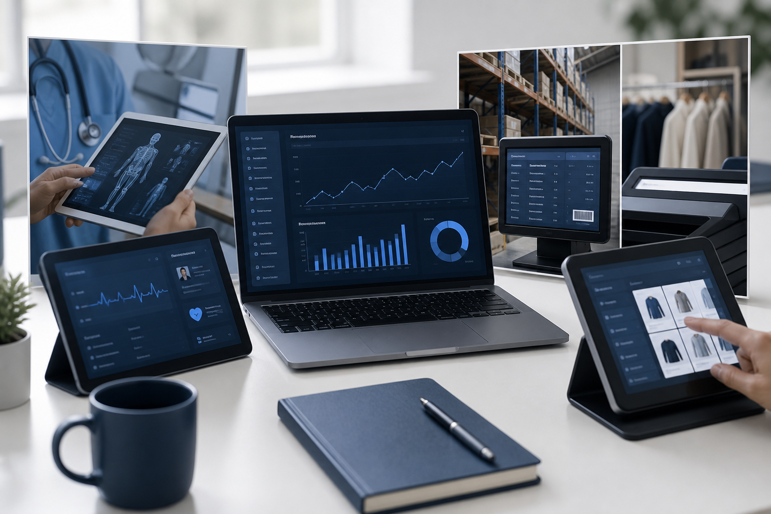 Industry software contexts — healthcare, finance, retail, and operations tooling
